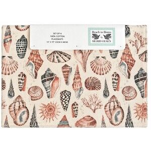 Sigrid Olsen Sepia Shells Placemats Set of 4 13x19 Beach Coastal Machine Wash